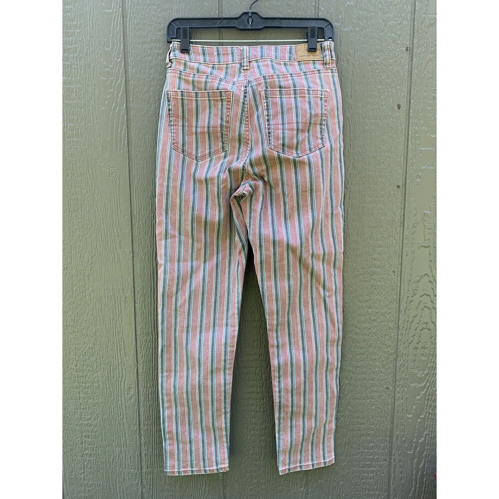 Striped High-Waist Womens Pants in Pink & Green - Picture 2 of 4